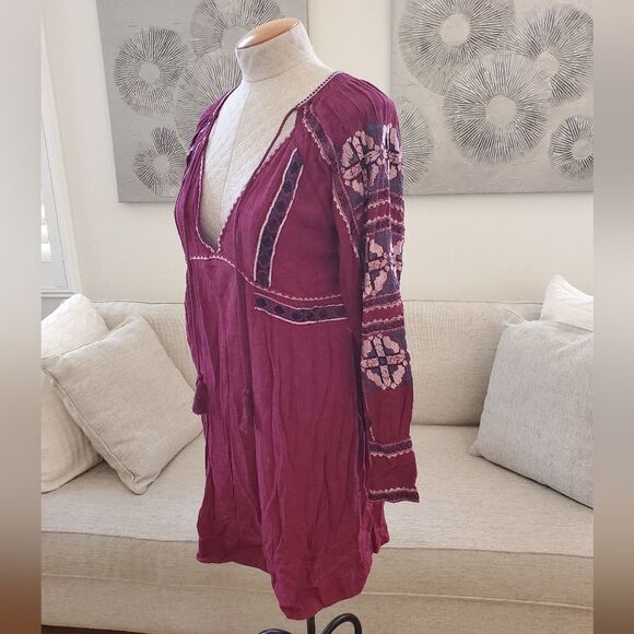 🍂 FREE PEOPLE 🍂 | 'All My Life' Embroidered Minidress - [size XS in Wine] - Picture 9 of 15